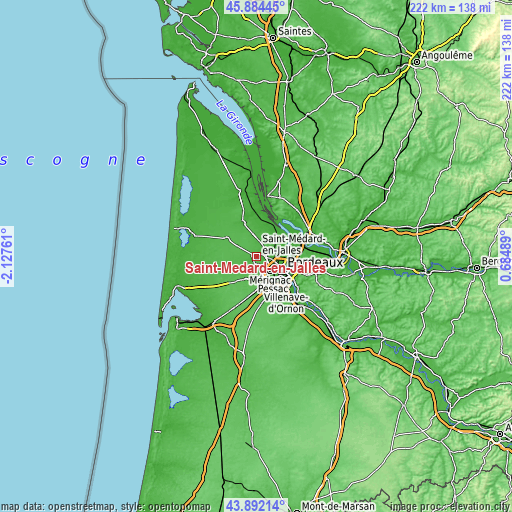 Topographic map of Saint-Médard-en-Jalles