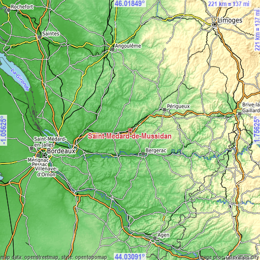 Topographic map of Saint-Médard-de-Mussidan