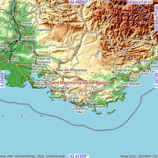 Topographic map of Saint-Maximin-la-Sainte-Baume