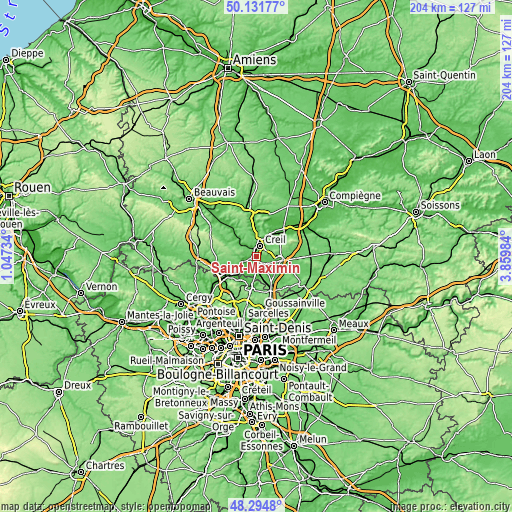 Topographic map of Saint-Maximin