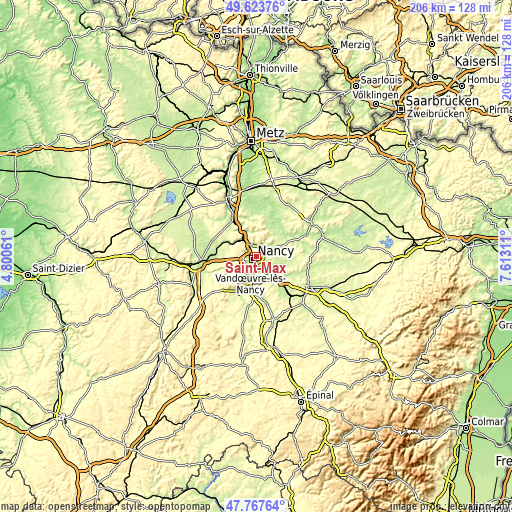 Topographic map of Saint-Max