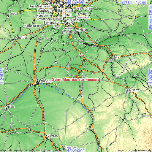 Topographic map of Saint-Maurice-sur-Fessard