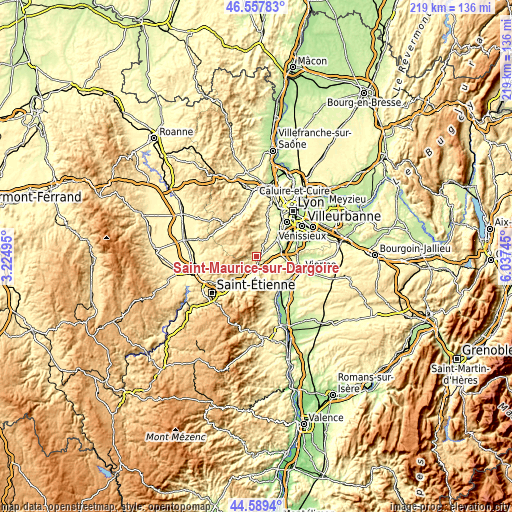 Topographic map of Saint-Maurice-sur-Dargoire