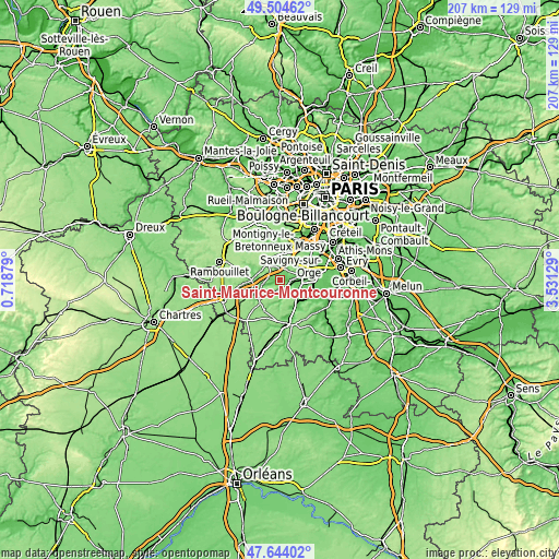 Topographic map of Saint-Maurice-Montcouronne