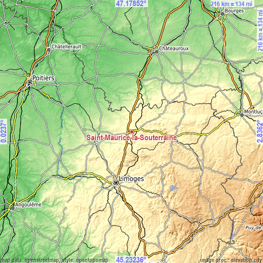 Topographic map of Saint-Maurice-la-Souterraine