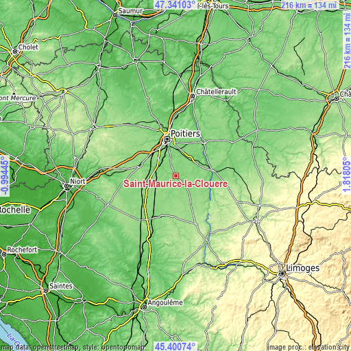 Topographic map of Saint-Maurice-la-Clouère