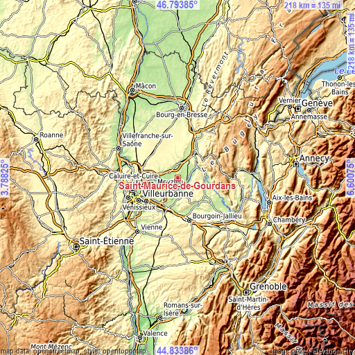 Topographic map of Saint-Maurice-de-Gourdans