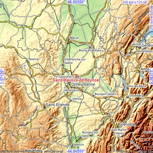 Topographic map of Saint-Maurice-de-Beynost