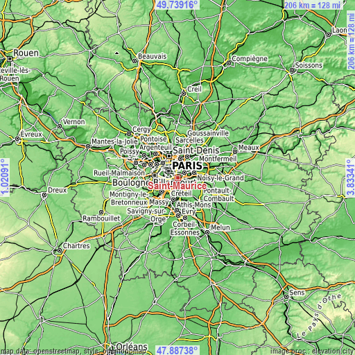 Topographic map of Saint-Maurice