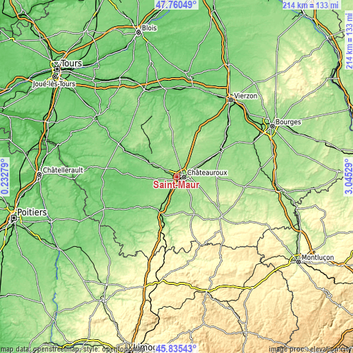 Topographic map of Saint-Maur