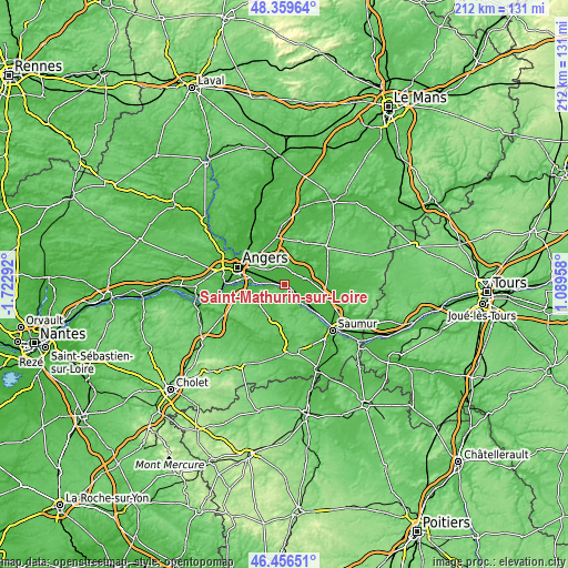 Topographic map of Saint-Mathurin-sur-Loire