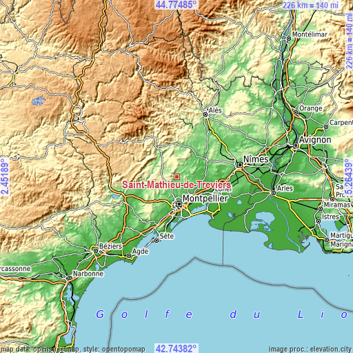 Topographic map of Saint-Mathieu-de-Tréviers