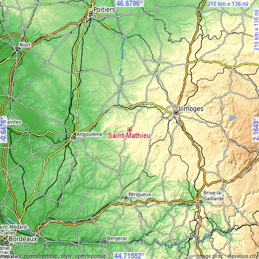 Topographic map of Saint-Mathieu