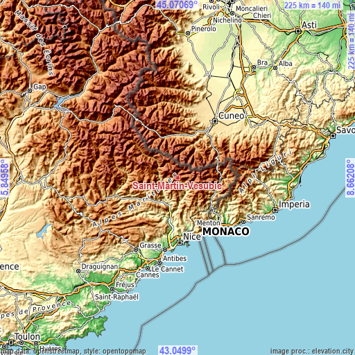 Topographic map of Saint-Martin-Vésubie