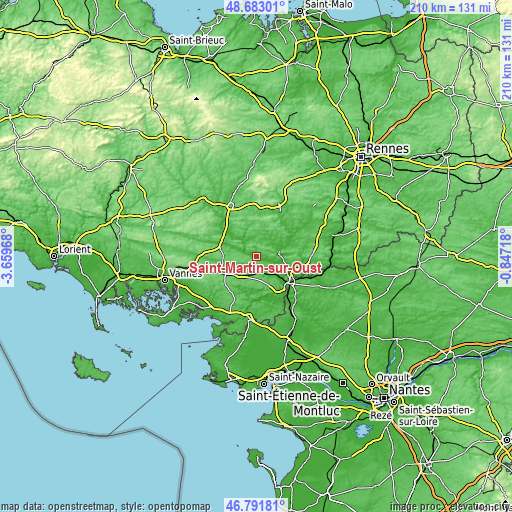 Topographic map of Saint-Martin-sur-Oust