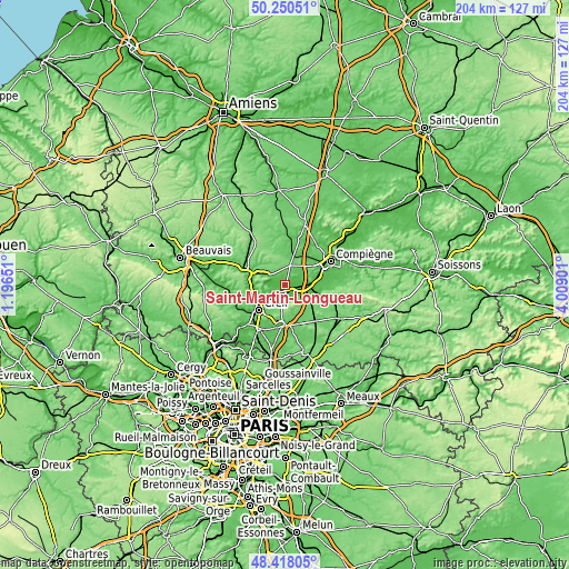 Topographic map of Saint-Martin-Longueau