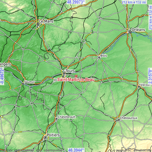 Topographic map of Saint-Martin-le-Beau