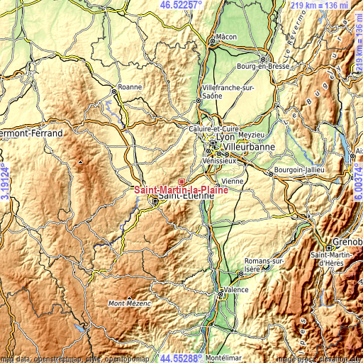 Topographic map of Saint-Martin-la-Plaine