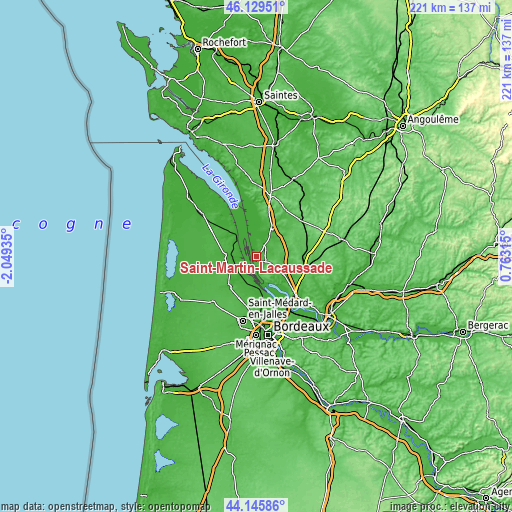 Topographic map of Saint-Martin-Lacaussade