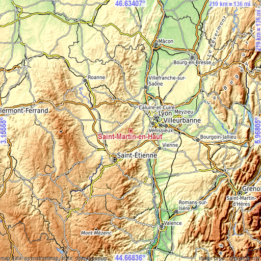 Topographic map of Saint-Martin-en-Haut