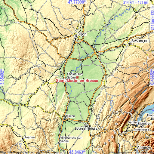 Topographic map of Saint-Martin-en-Bresse