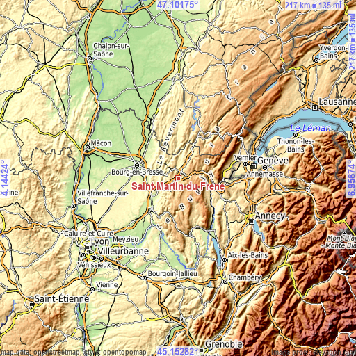 Topographic map of Saint-Martin-du-Frêne