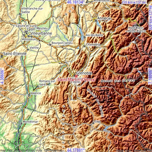 Topographic map of Saint-Martin-d’Hères