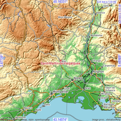 Topographic map of Saint-Martin-de-Valgalgues