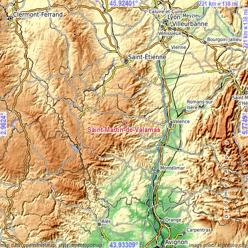 Topographic map of Saint-Martin-de-Valamas