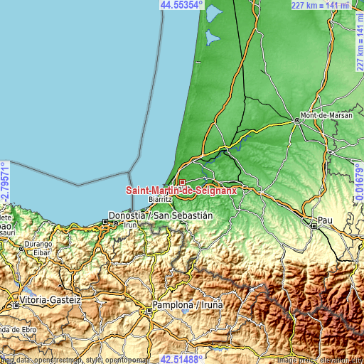 Topographic map of Saint-Martin-de-Seignanx