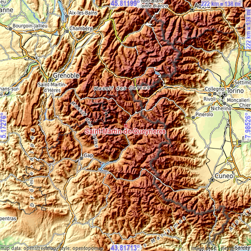 Topographic map of Saint-Martin-de-Queyrières