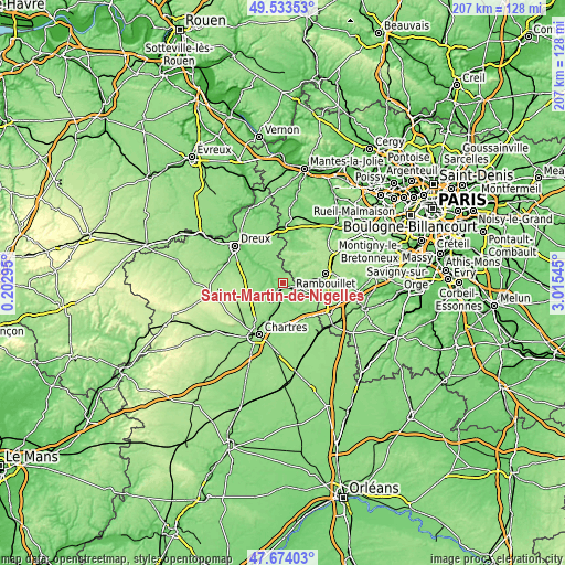 Topographic map of Saint-Martin-de-Nigelles