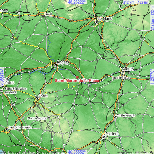 Topographic map of Saint-Martin-de-la-Place