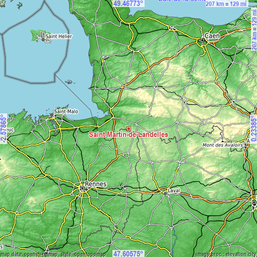 Topographic map of Saint-Martin-de-Landelles