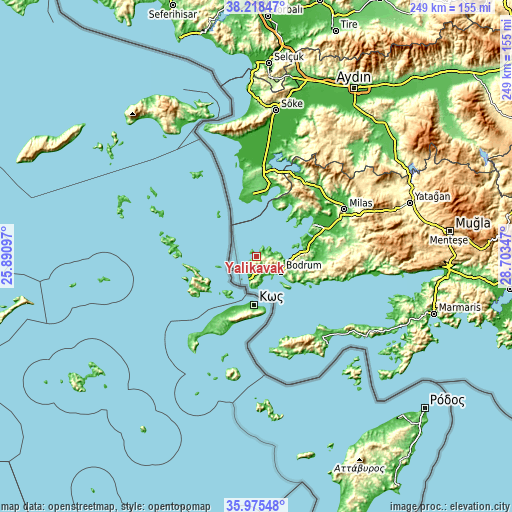 Topographic map of Yalıkavak