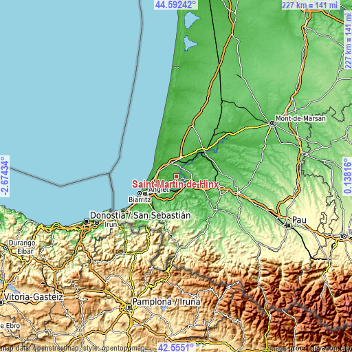 Topographic map of Saint-Martin-de-Hinx