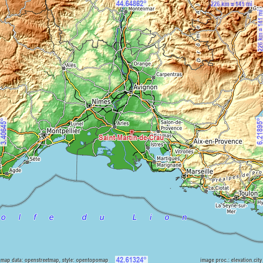 Topographic map of Saint-Martin-de-Crau