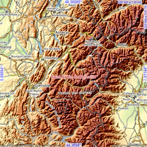 Topographic map of Saint-Martin-de-Belleville