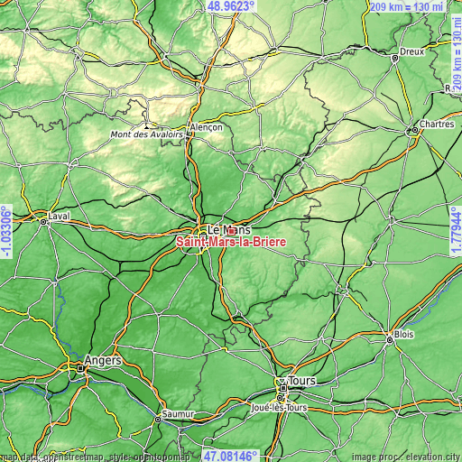 Topographic map of Saint-Mars-la-Brière