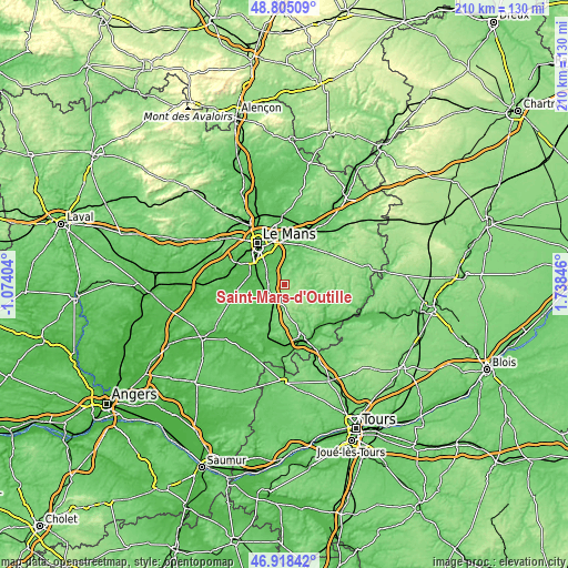 Topographic map of Saint-Mars-d’Outillé