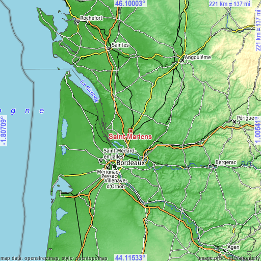 Topographic map of Saint-Mariens