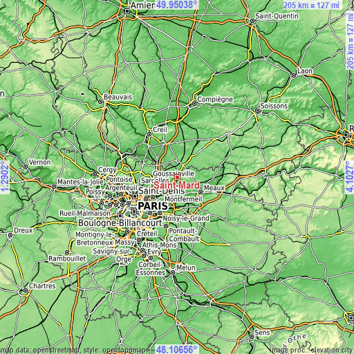 Topographic map of Saint-Mard