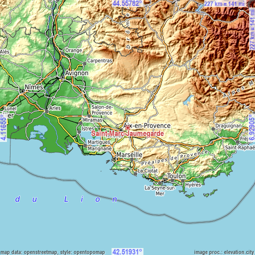 Topographic map of Saint-Marc-Jaumegarde