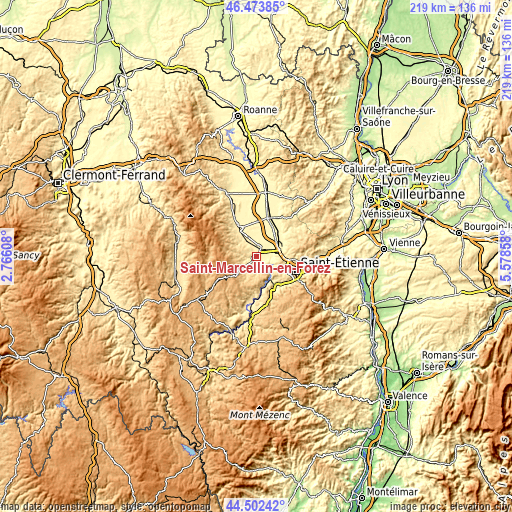 Topographic map of Saint-Marcellin-en-Forez