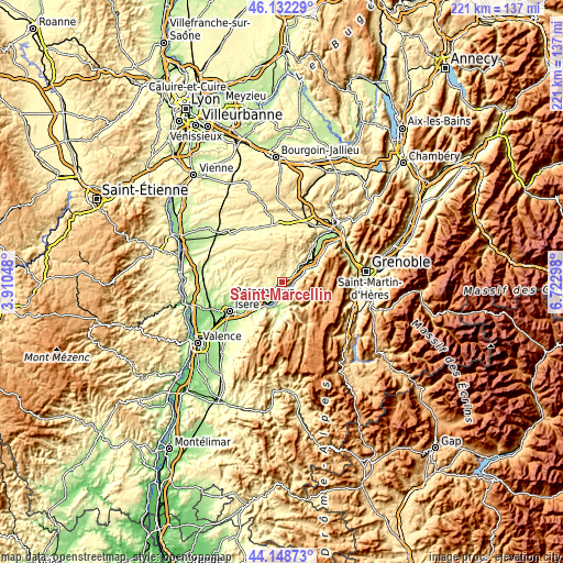 Topographic map of Saint-Marcellin