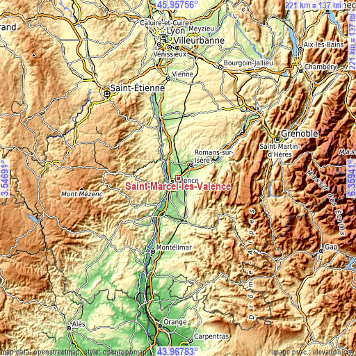 Topographic map of Saint-Marcel-lès-Valence