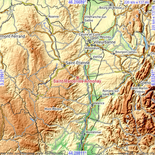 Topographic map of Saint-Marcel-lès-Annonay