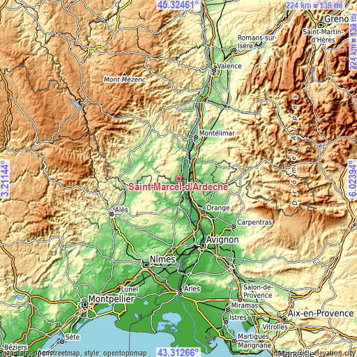 Topographic map of Saint-Marcel-d'Ardèche