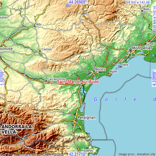 Topographic map of Saint-Marcel-sur-Aude