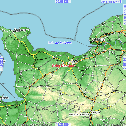 Topographic map of Saint-Manvieu